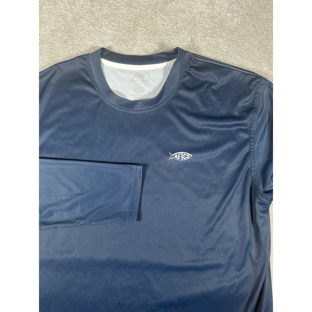 AFTCO‎ Spellout L/S Performance Shirt Blue XL Fishing UPF50 Sun Protection Beach
